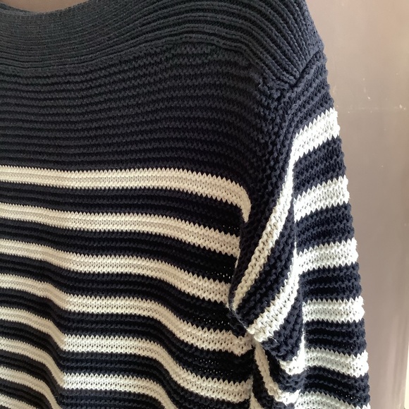 Lauren Ralph Lauren Navy & White Striped Fine Ribbed 100% Cotton Sweater Size S - Picture 3 of 13